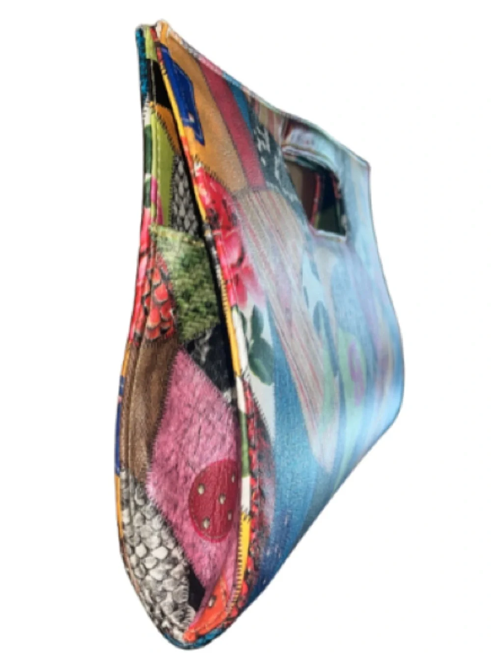 Vtg 80s 90s Multicolor Patchwork Envelope Clutch Purse Faux Snakeskin Boho NWOT